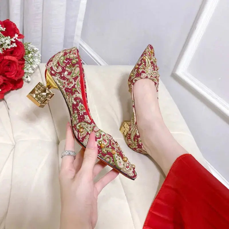 Elegant bridal footwear blending ancient charm with modern comfort.