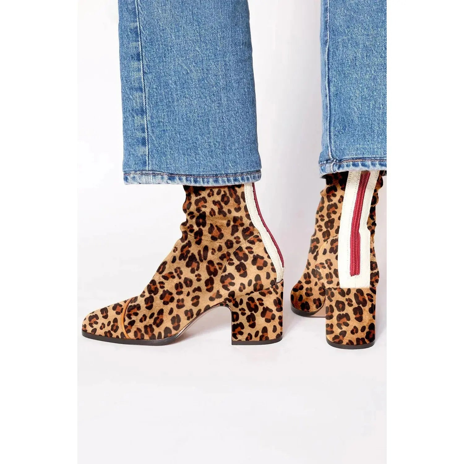 Classic navy blue square-toe ankle boots featuring a chic design and durable construction.