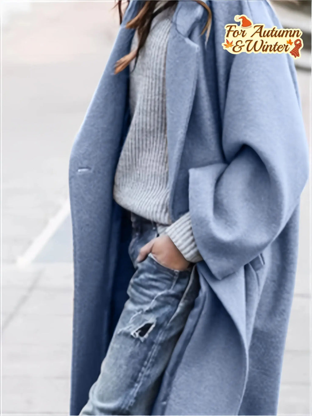 Winter Blue Bliss coat in rich blue, 100% polyester, perfect for cold weather.