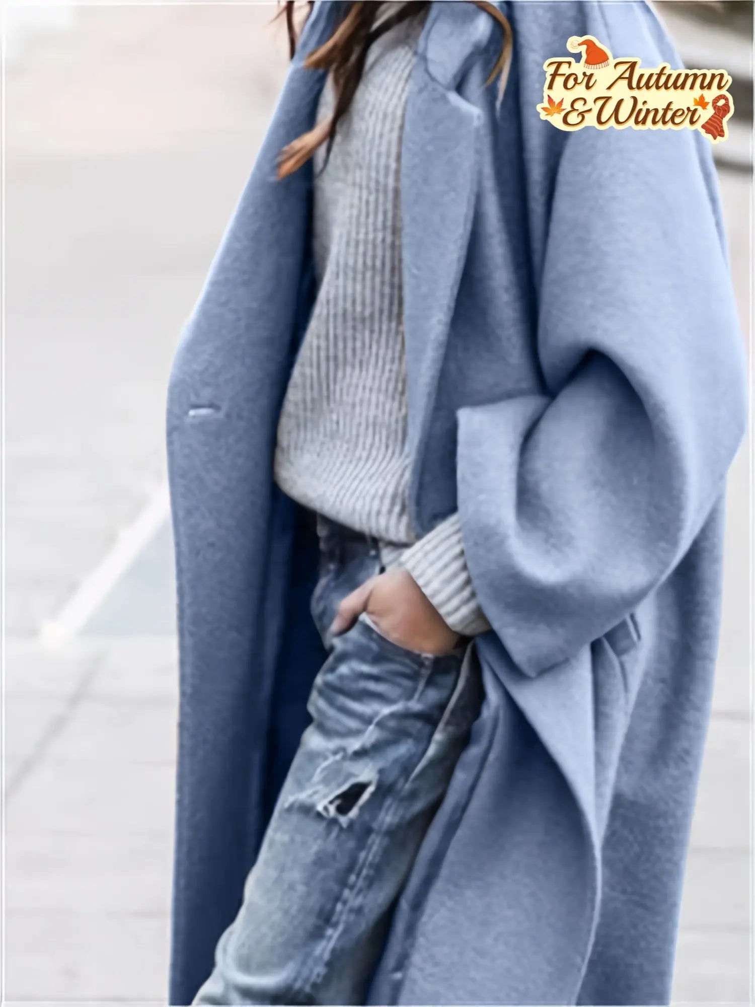 Winter Blue Bliss coat in rich blue, 100% polyester, perfect for cold weather.