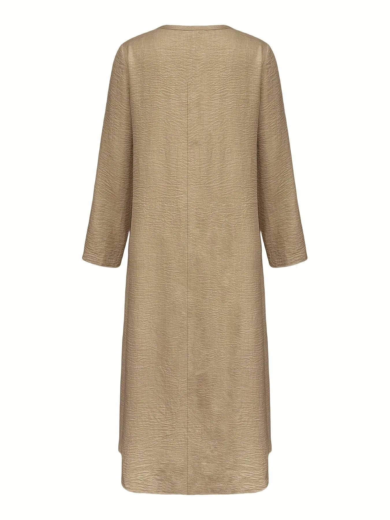 Flat lay of the Whisper-Soft Olive Dress, highlighting its low maintenance and durable fabric.