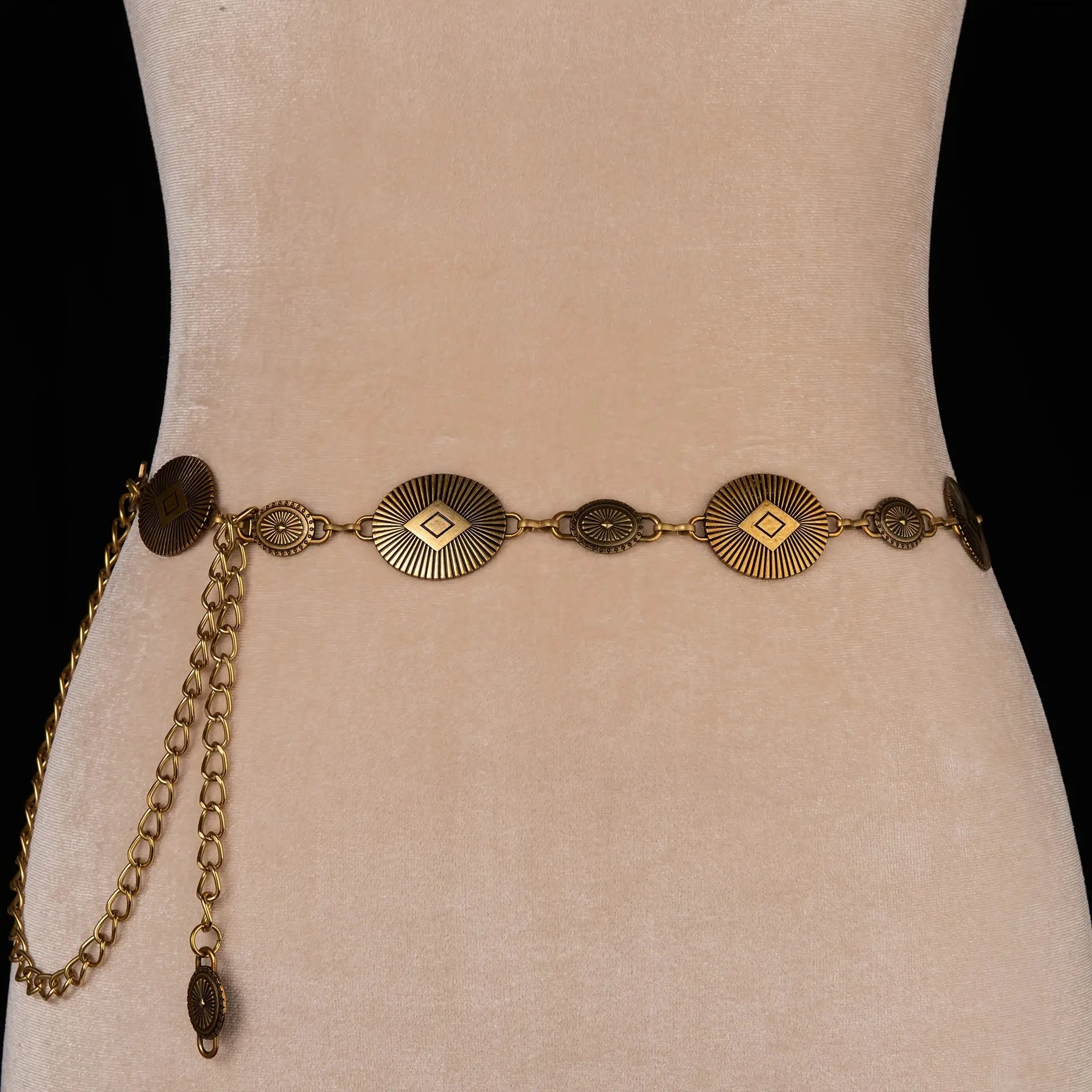 Artisan-crafted Golden Hour Glow waist chain catching the light beautifully.