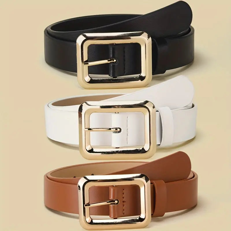 Golden buckle belt, a must-have accessory for every stylish wardrobe.