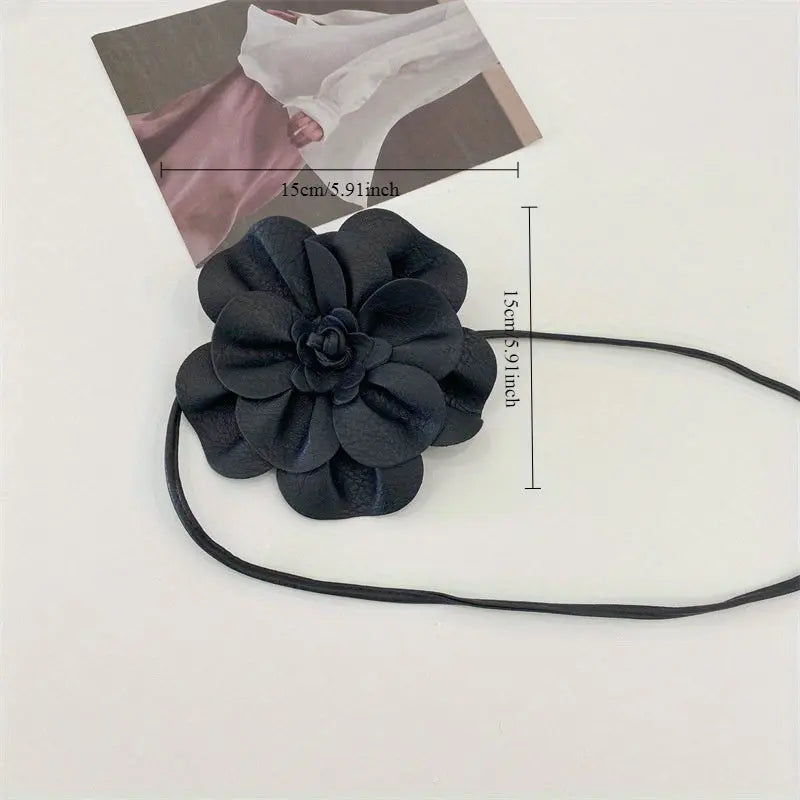 Statement floral PU belt, enhances waistline with retro charm.