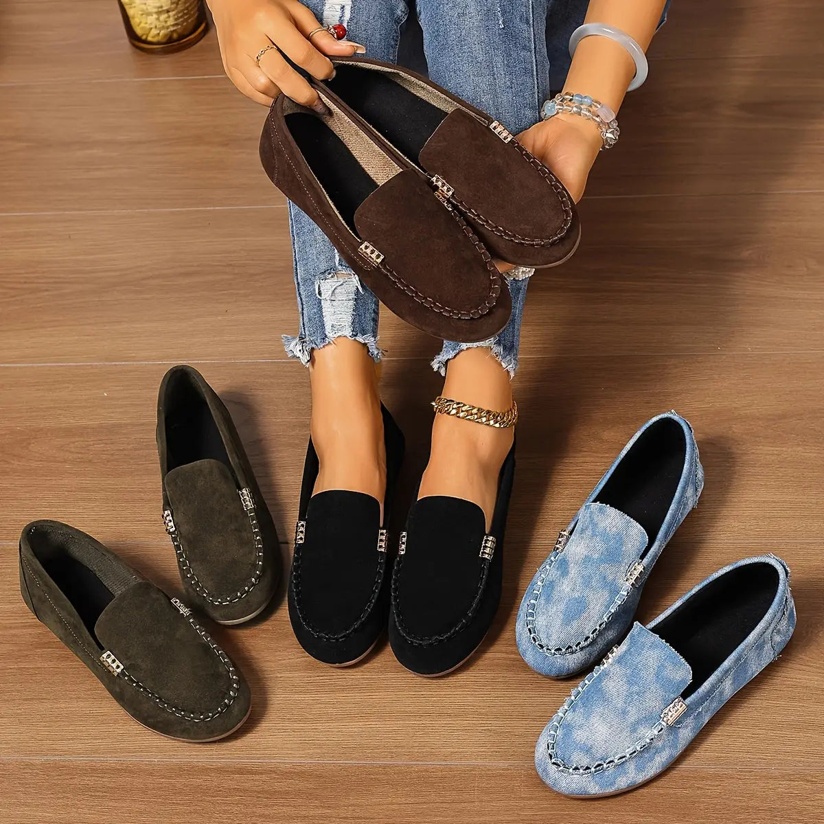 Whisper-soft loafers in beige fabric, perfect for casual and formal wear.