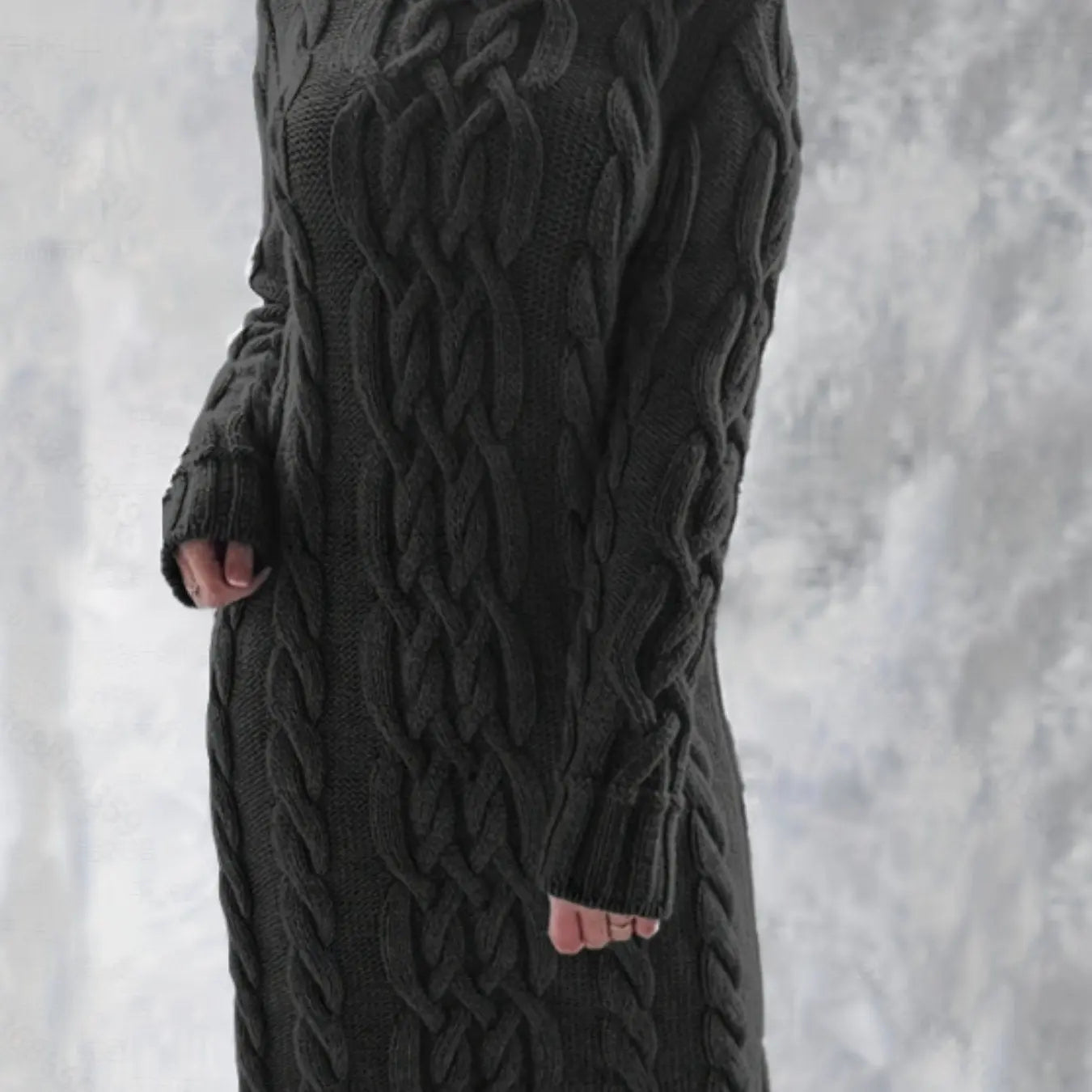Rib-knit fabric of the Winter Whisperer dress enhances warmth and refined style.