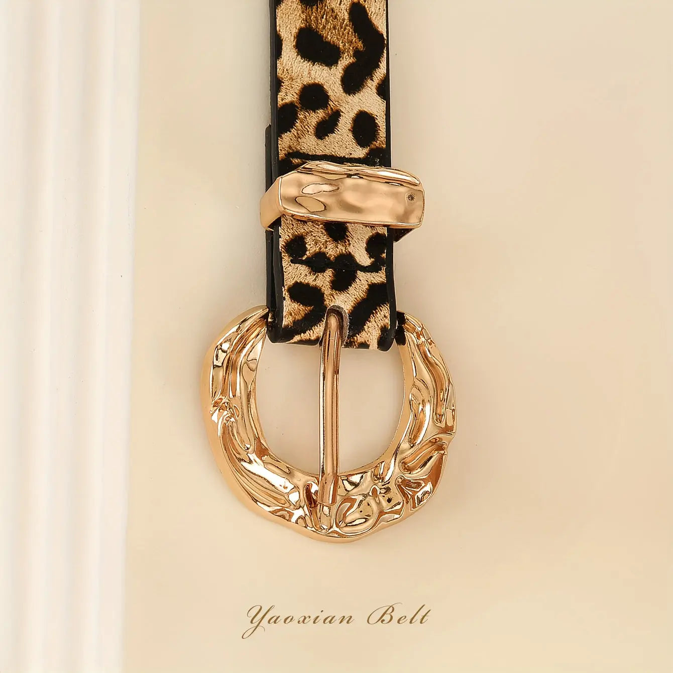 Golden Whispers Belt cinching a waist, highlighting its stylish design and versatility for any occasion.