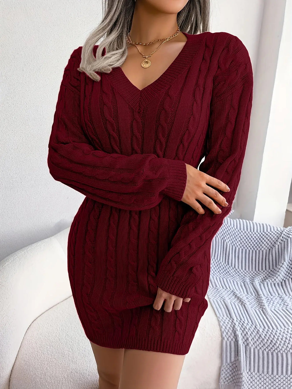 Luxurious soft texture of the Burgundy Bliss dress, designed for a poised appearance.