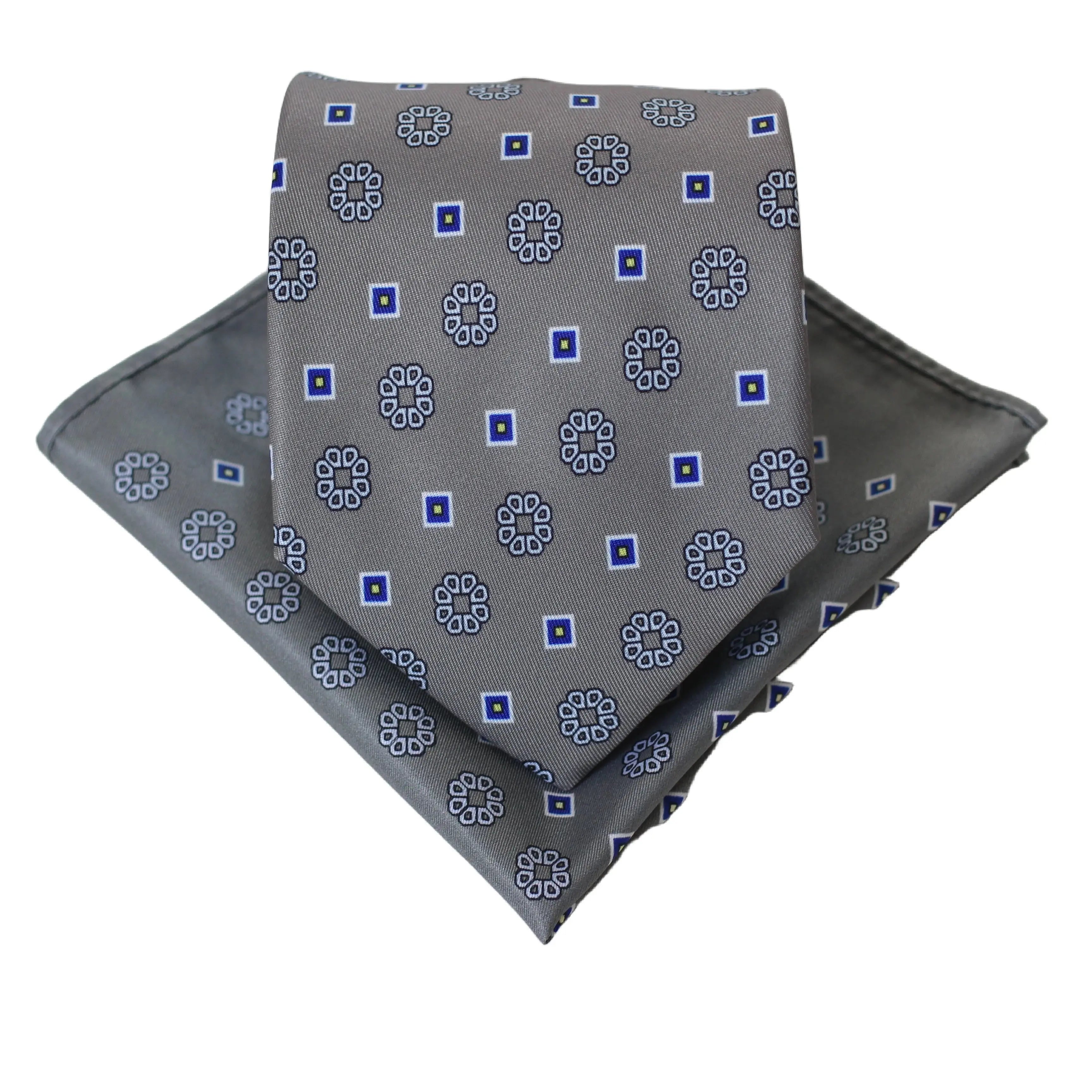 Geometric Allure tie hanging on a tie rack, showcasing its durable elegance.