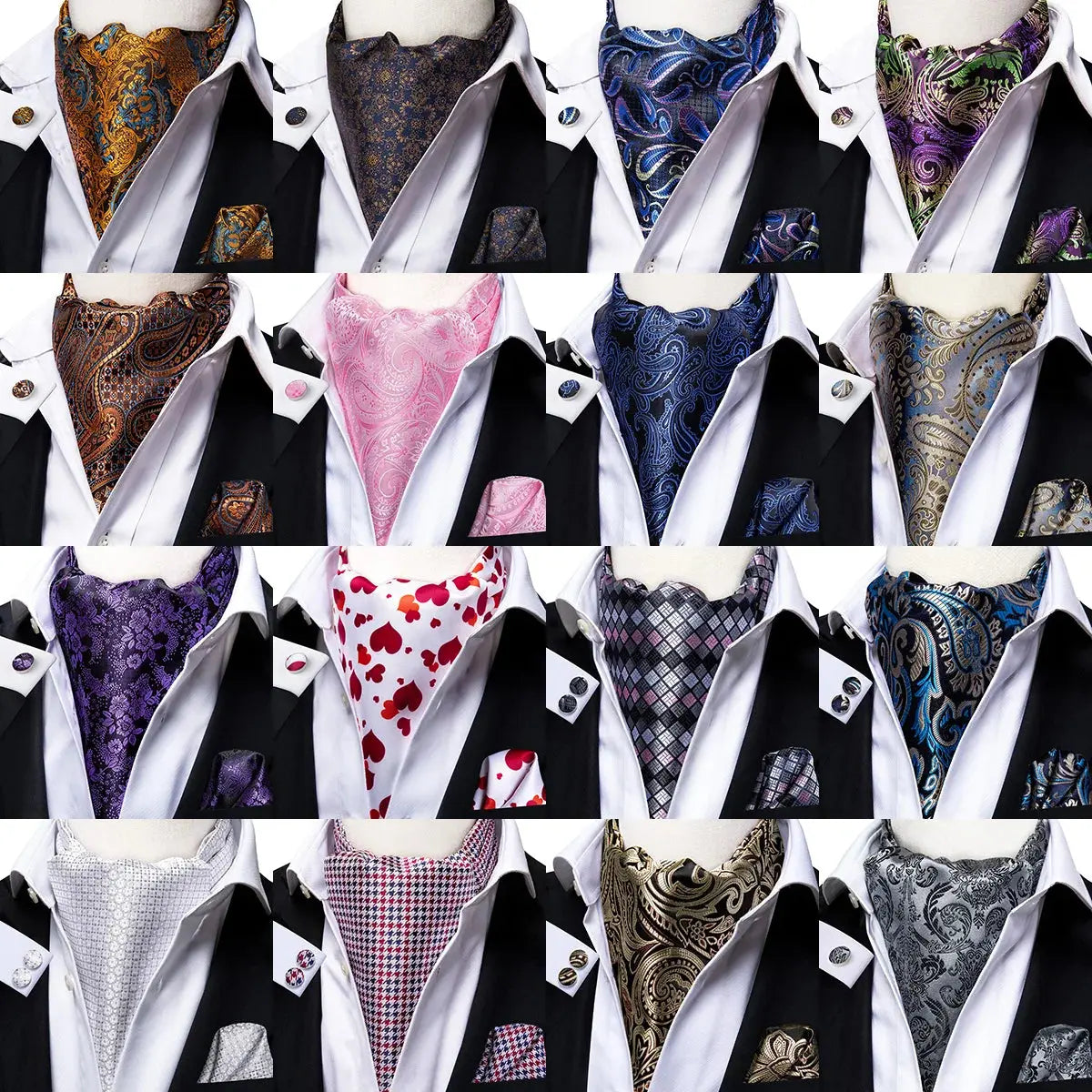 Dapper men's accessory, Golden Hour Ascot in silk and polyester blend.