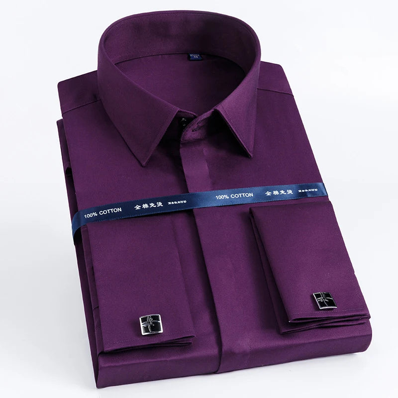 Mercerized cotton dress shirt detail showing refined stitching and quality construction