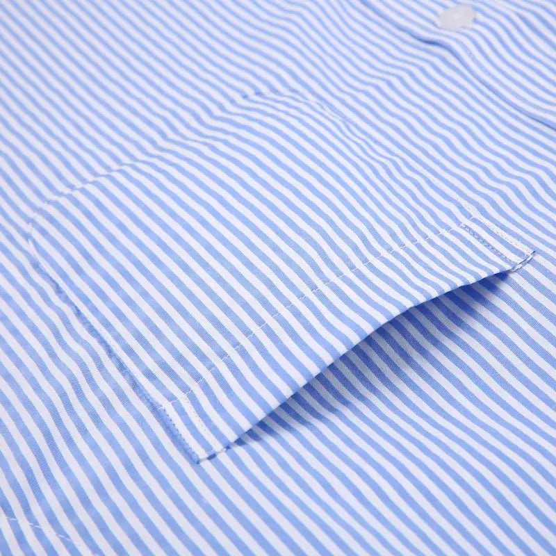 Standard fit striped dress shirt on a mannequin, highlighting its sleek design.
