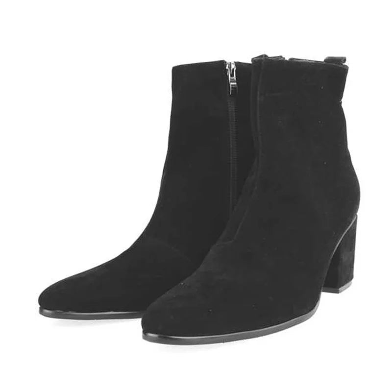 Bold red leather pointed toe ankle boots with sleek silhouette on white background