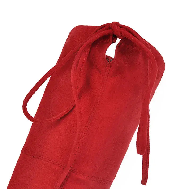 Side view of Asumer thigh-high boots showcasing the stretchable upper material.