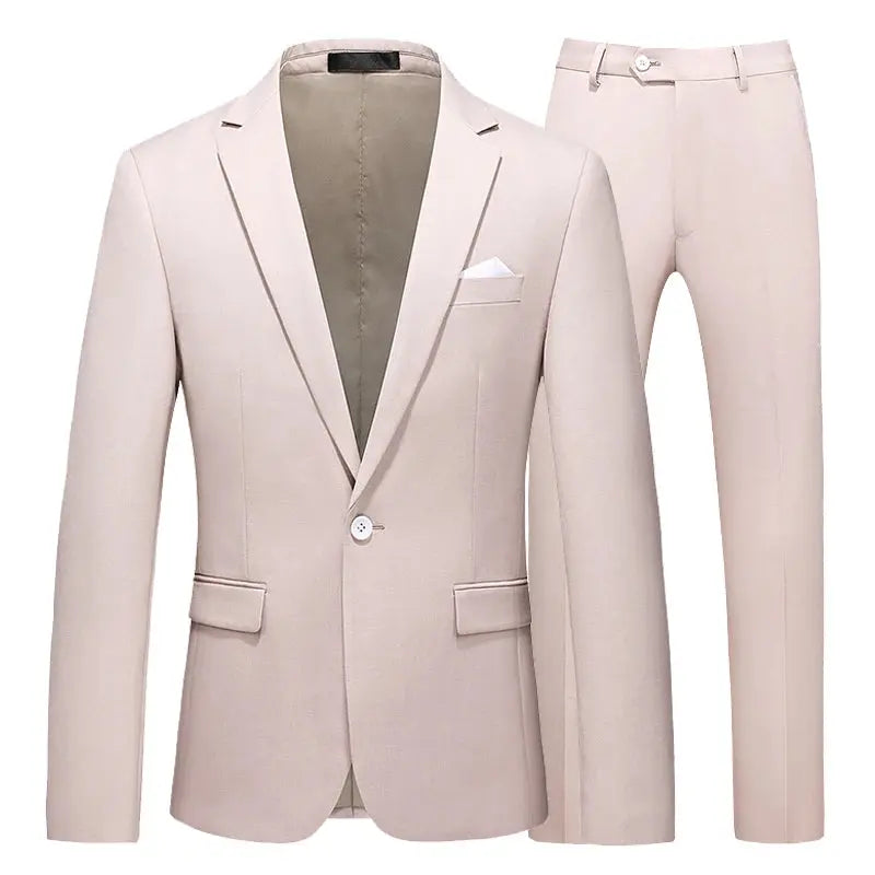 Stylish navy suit featuring a refined silhouette for corporate fashion.