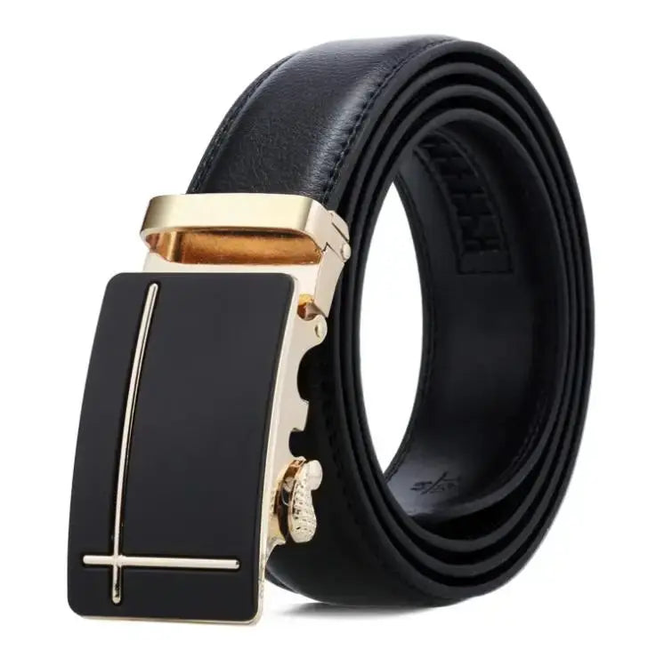 Versatile men's accessory: sleek black automatic buckle belt.