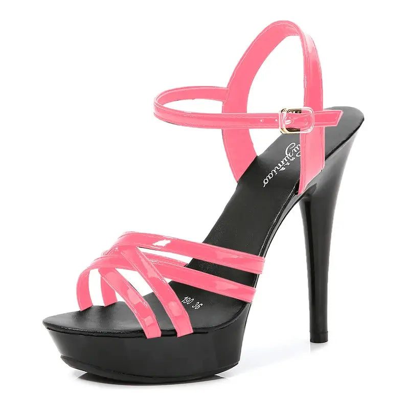 Empowering designer heels with cross-tied buckle design and elevated platform sole