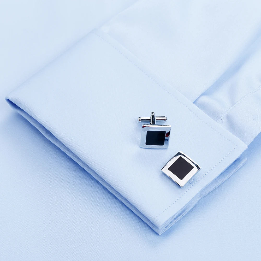 French cuff dress shirt collar detail highlighting classic square collar construction