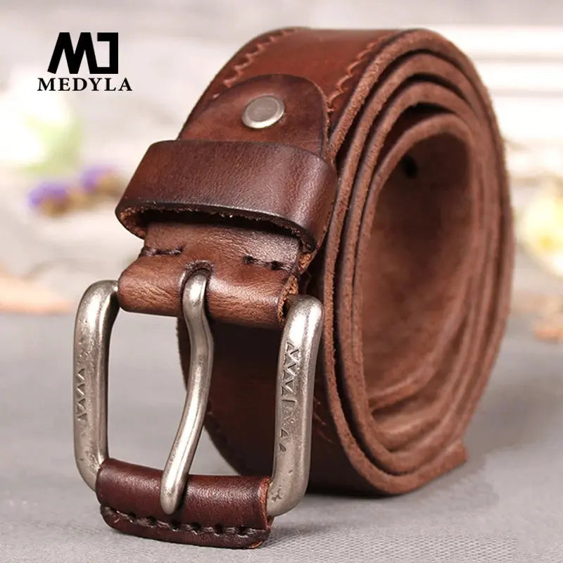 Genuine leather belt in classic black, showcasing handcrafted cowhide quality.