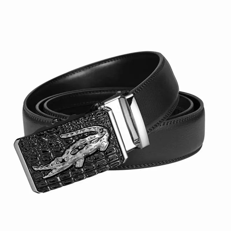 Timelessly styled black leather belt for any wardrobe.