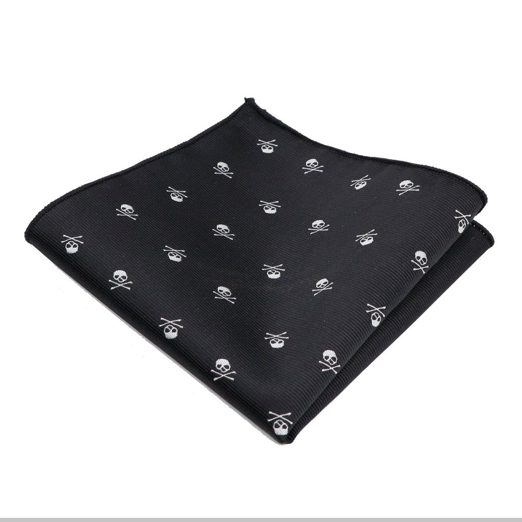 Decorative skull pocket square displayed flat showing detailed pattern and square shape