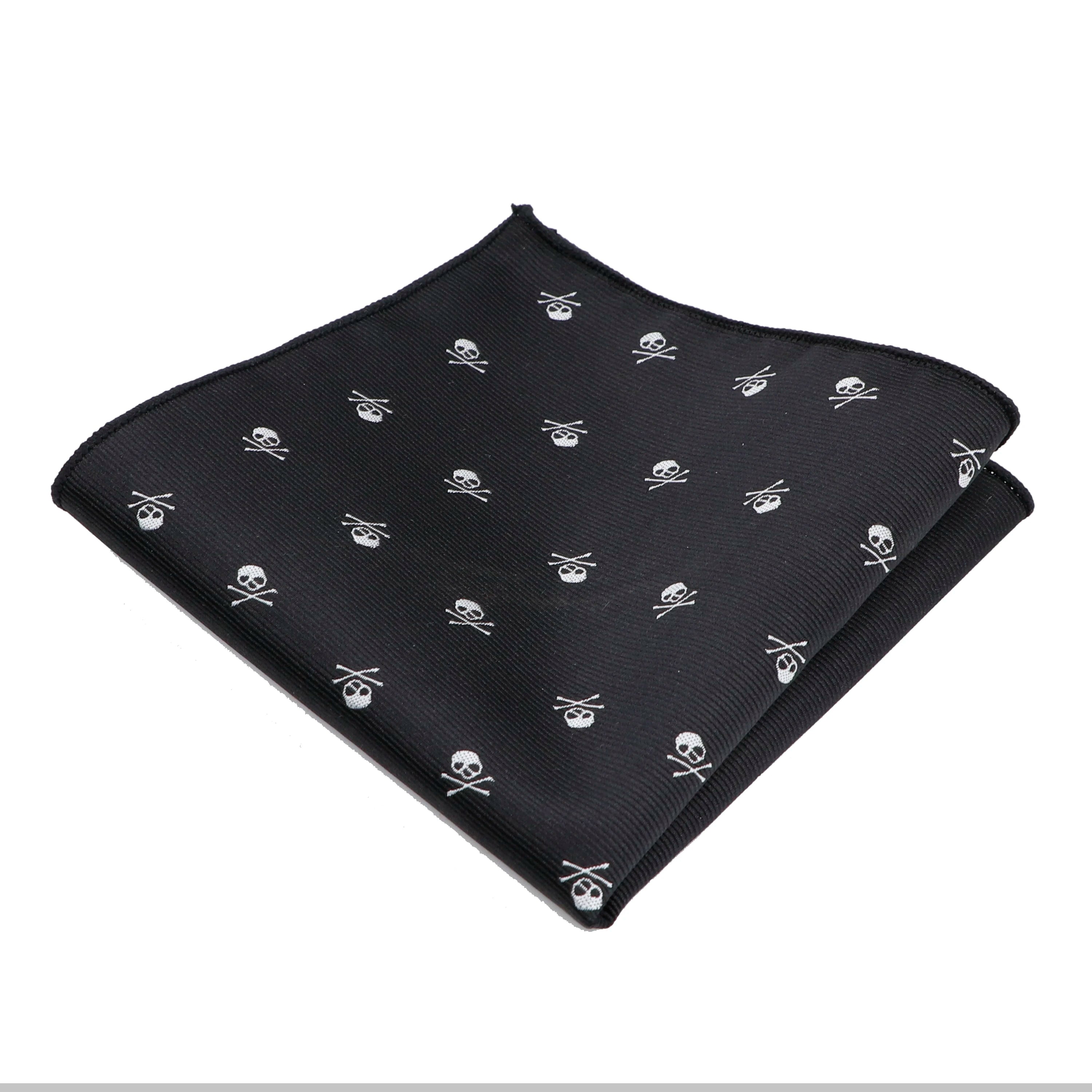Decorative skull pocket square displayed flat showing detailed pattern and square shape