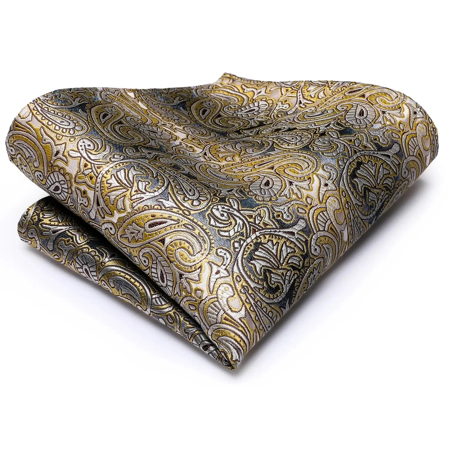 Elegant handkerchief in yellow and brown paisley pattern.