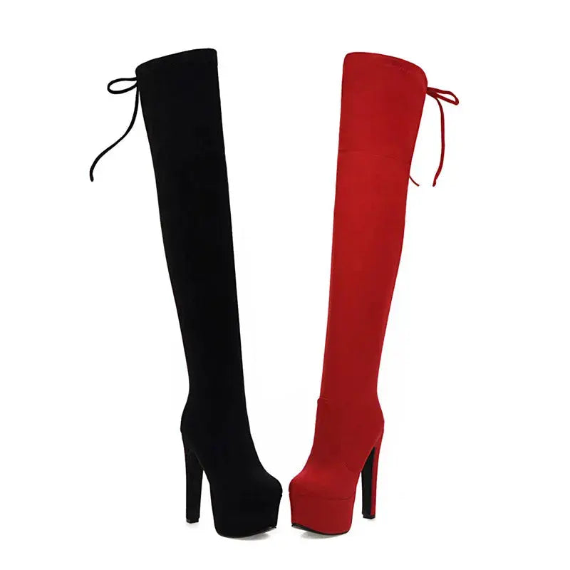 Close-up of the sleek over-the-knee design of Sky-High Confidence Thigh-High Boots.