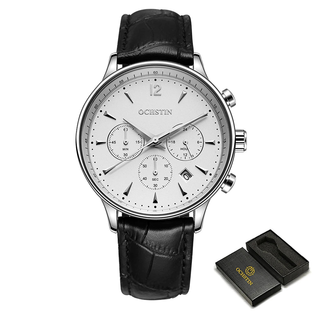 OCHSTIN watch with a refined numberless face and leather strap.