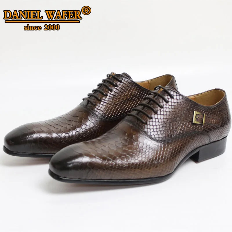 Durable rubber outsole of pointed toe oxfords for long-lasting wear.