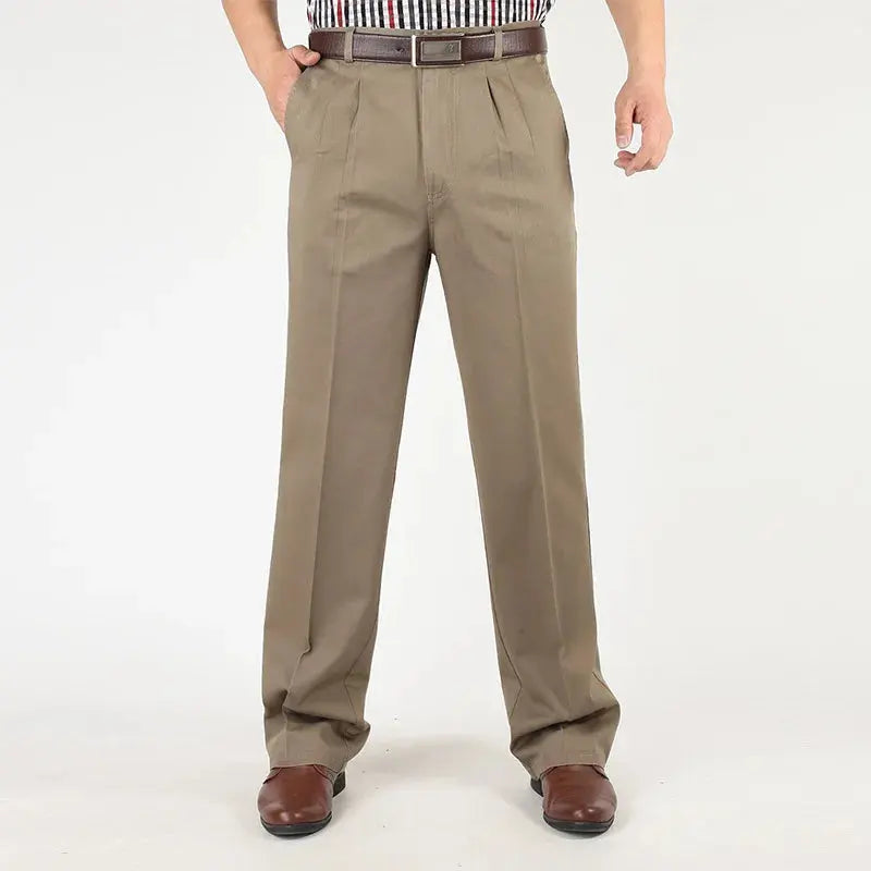 Straight cut trousers in khaki, blending sophistication with comfort.
