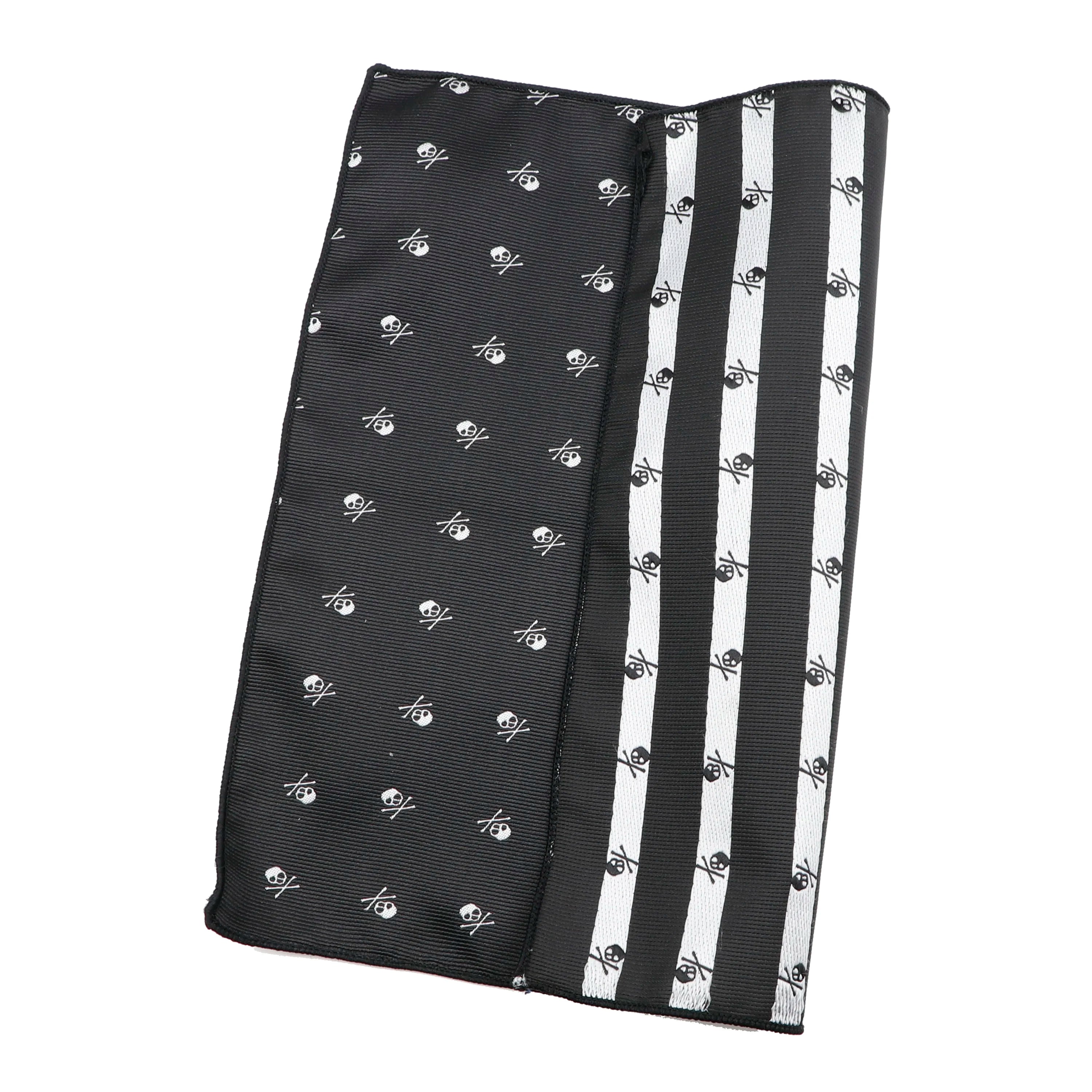 Premium polyester pocket square featuring bold skull motif for sophisticated rebellious style