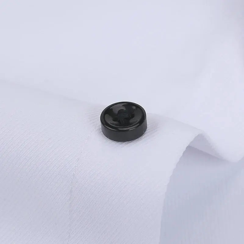 Detail shot of the shirt's collar and cuffs, emphasizing the premium quality and modern men's fashion.