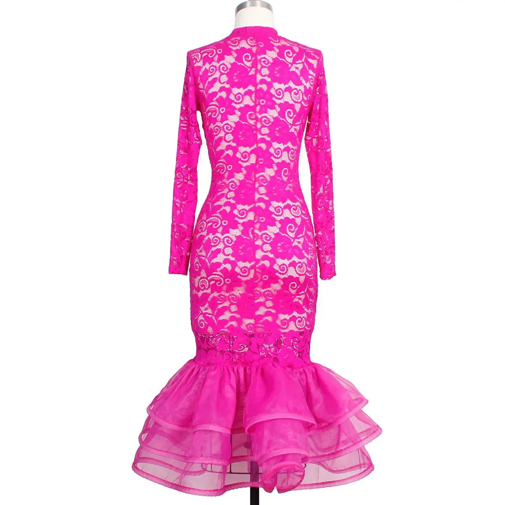 Back view of the Enchanting Lace Gown highlighting the dramatic full sleeves.