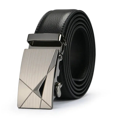 Sleek black automatic belt with intelligent buckle for a perfect fit.