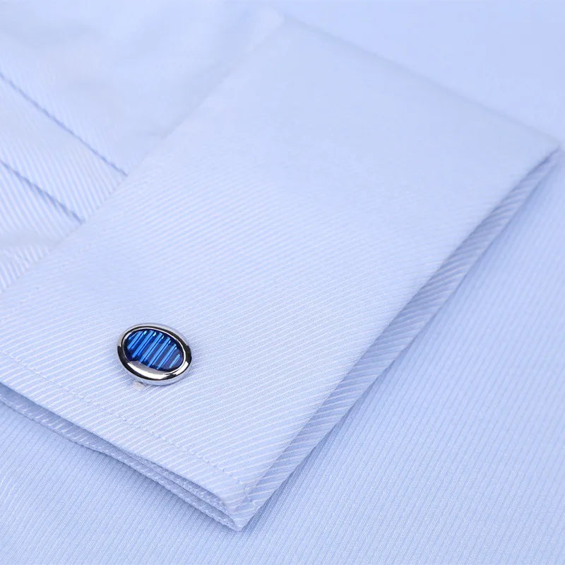 Royal blue dress shirt featuring classic French cuffs and included cufflink set