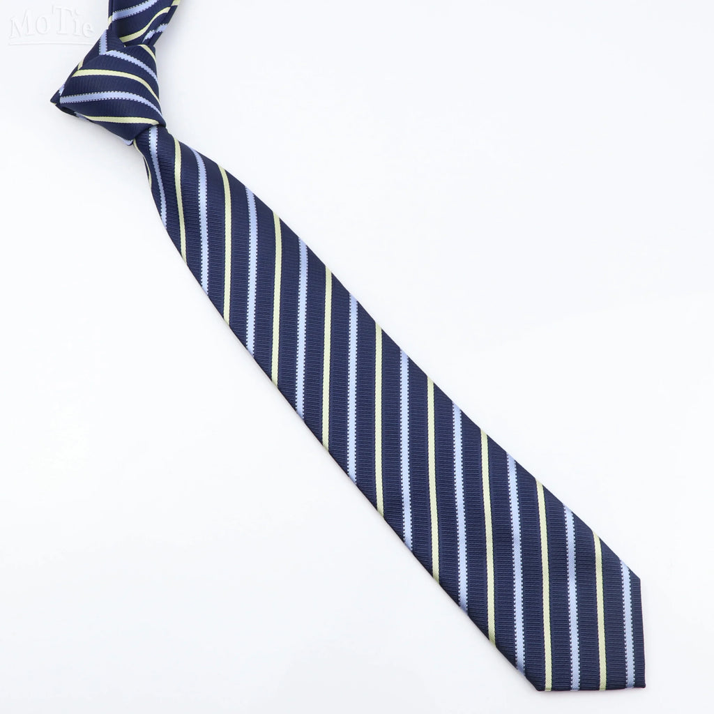 Narrow striped necktie with jacquard woven texture and contemporary silhouette