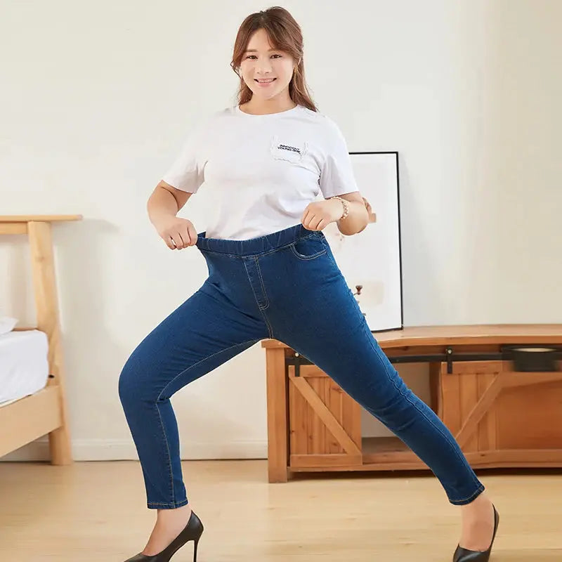 Soft denim texture of Curvy Comfort Denim, highlighting comfort against the skin.