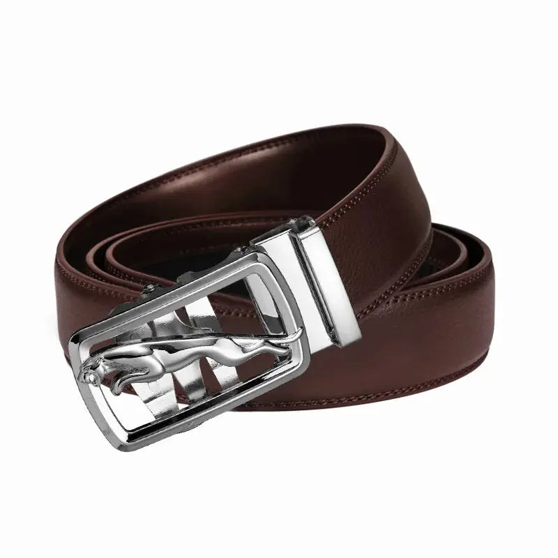 Zinc alloy buckle on a durable men's leather belt.