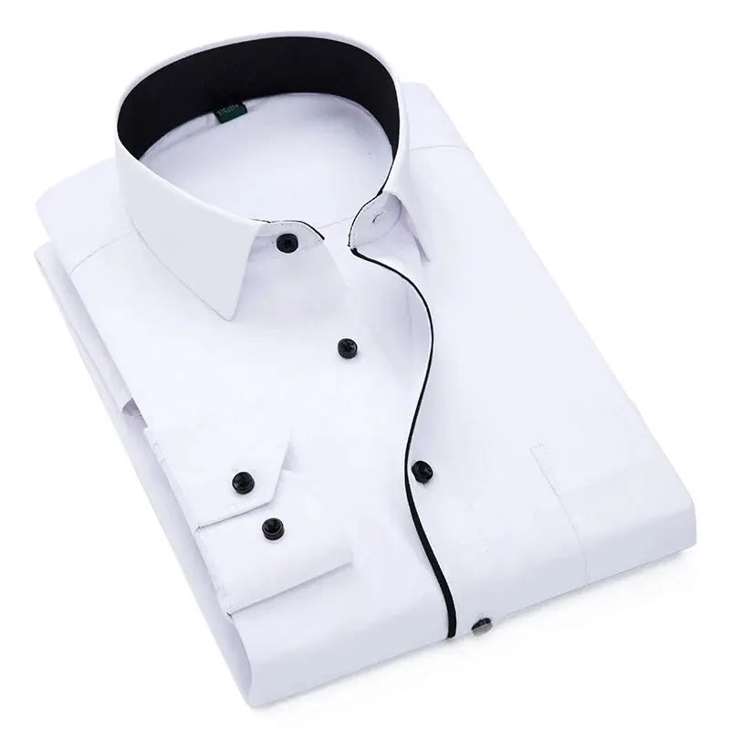 Men's tailored confidence shirt in crisp white, crafted from a cotton-polyester blend for comfort.