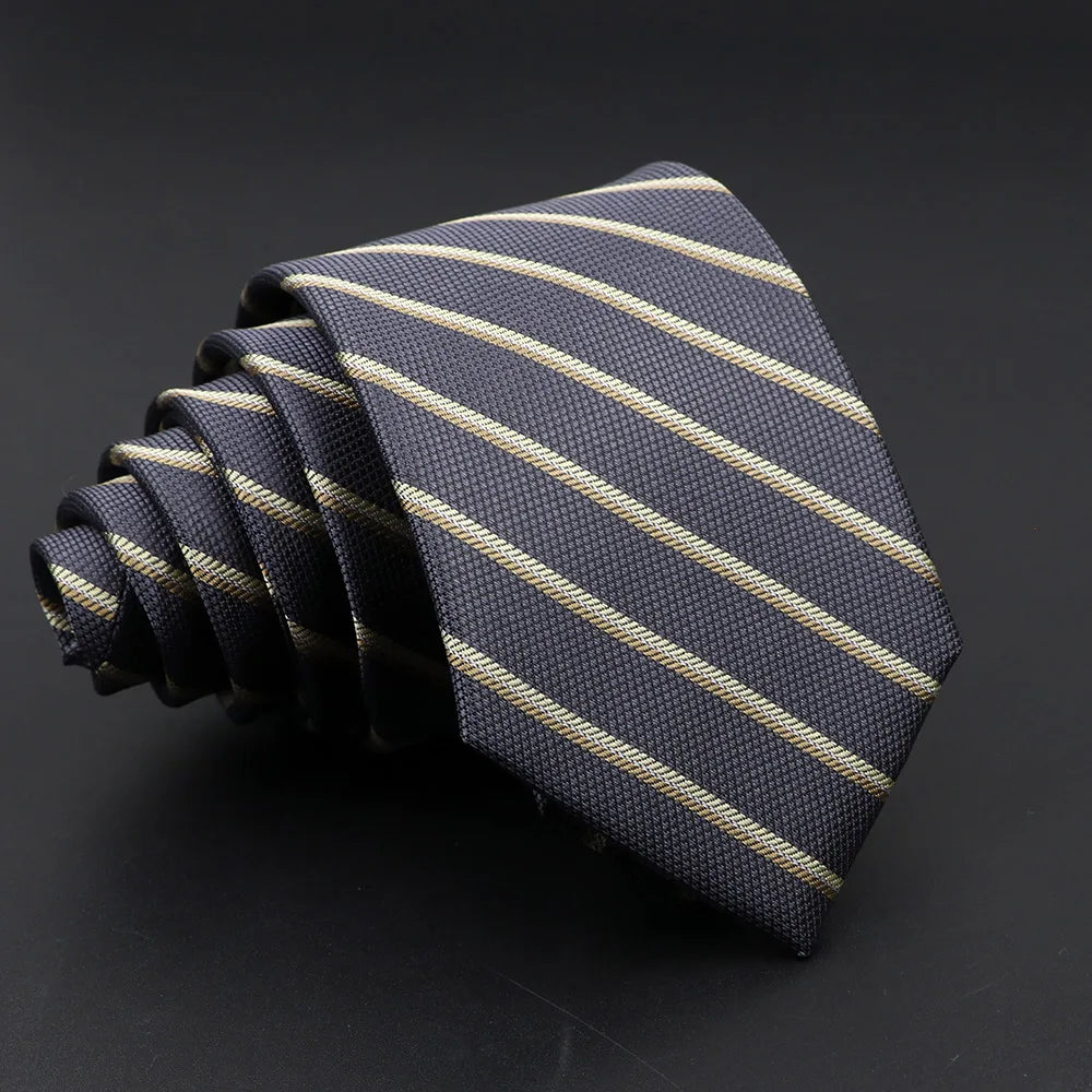Sophisticated jacquard necktie in classic stripe with sleek narrow design