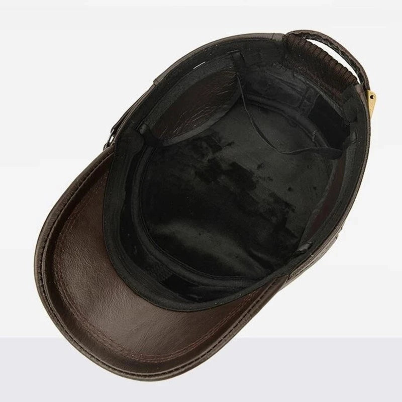 Side view of the Autumn Air leather cap, emphasizing its sleek design.