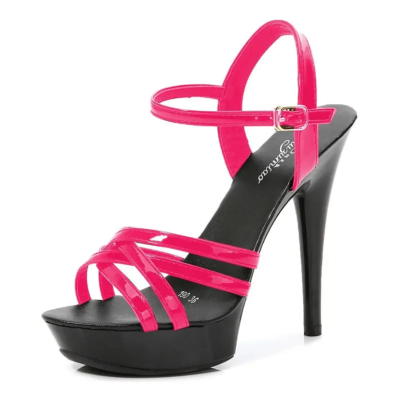 Sky-high platform sandals with multiple buckle straps for gala and wedding events