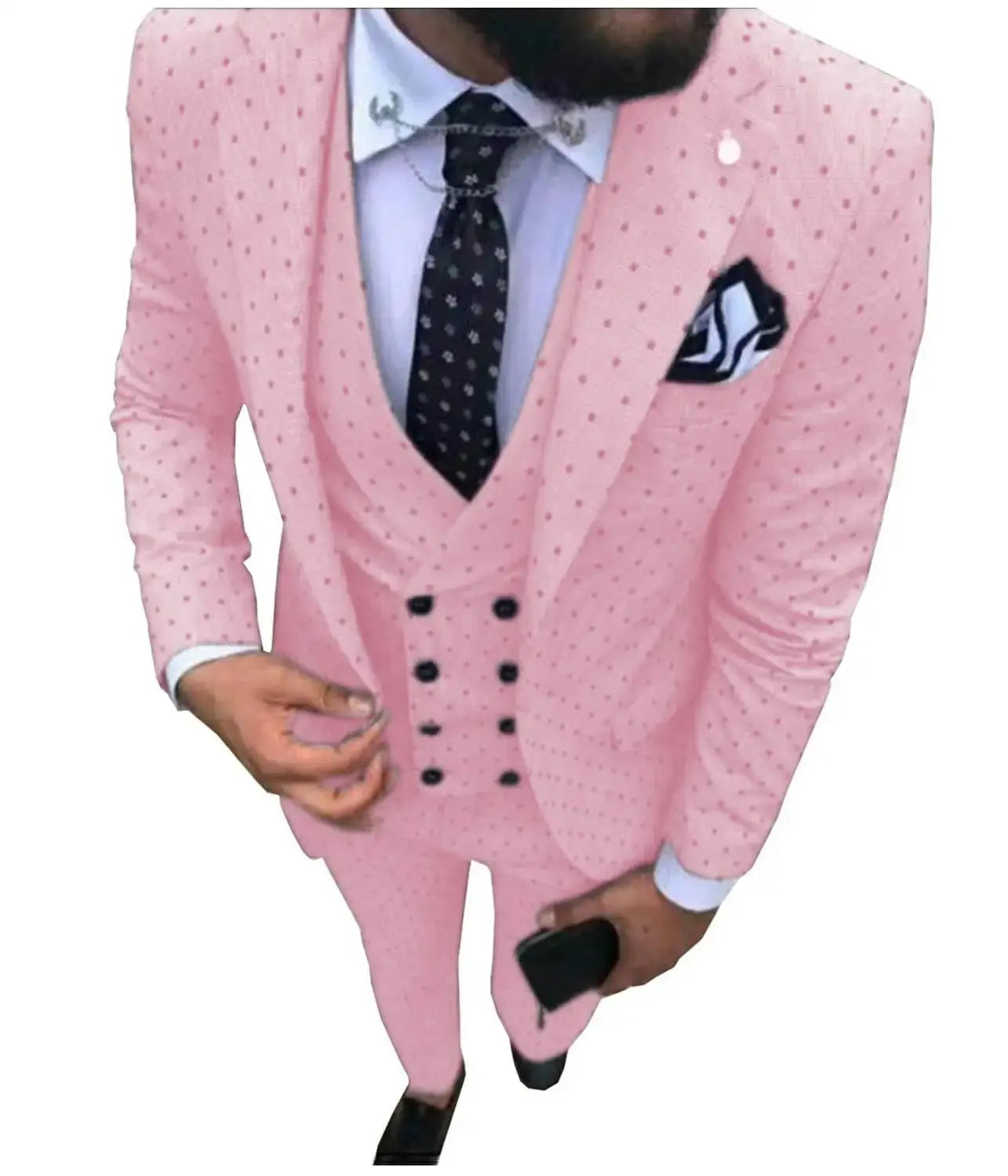 Model standing confidently in the suit, ready for a wedding toast.