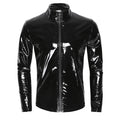 Statement metallic shirt in patent leather finish for sophisticated evening style