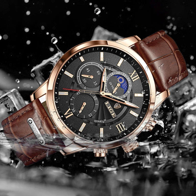Water-resistant watch featuring a sleek stainless steel casing.