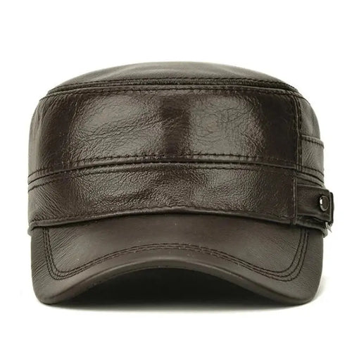 Close-up of the leather's texture on the Autumn Air cap, highlighting premium quality.