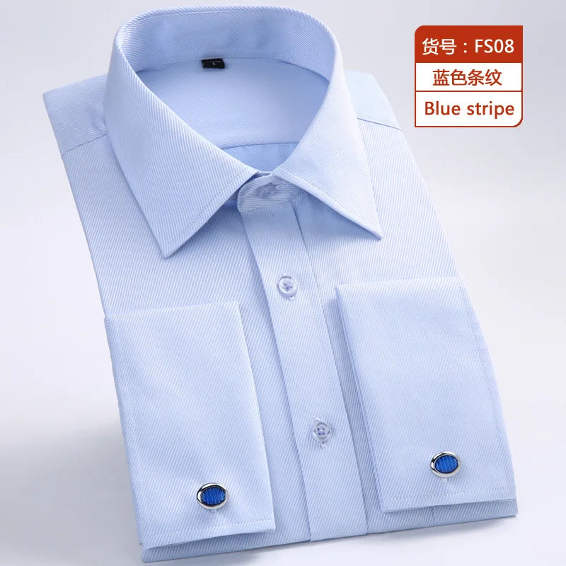 Royal blue French cuff shirt styled for wedding reception or gala event