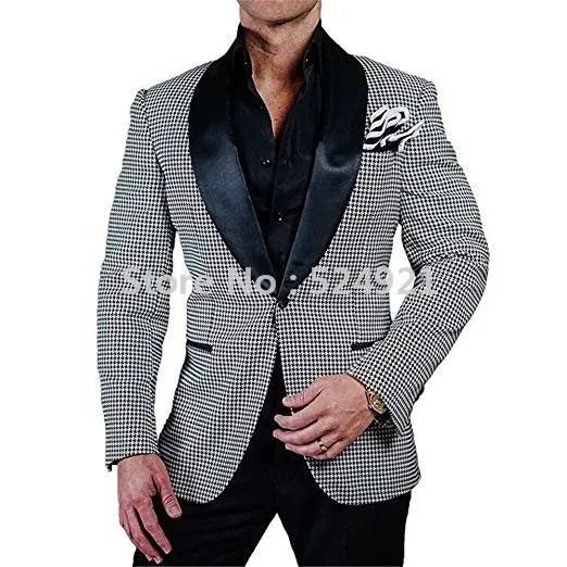 Full view of the tuxedo set with matching trousers.