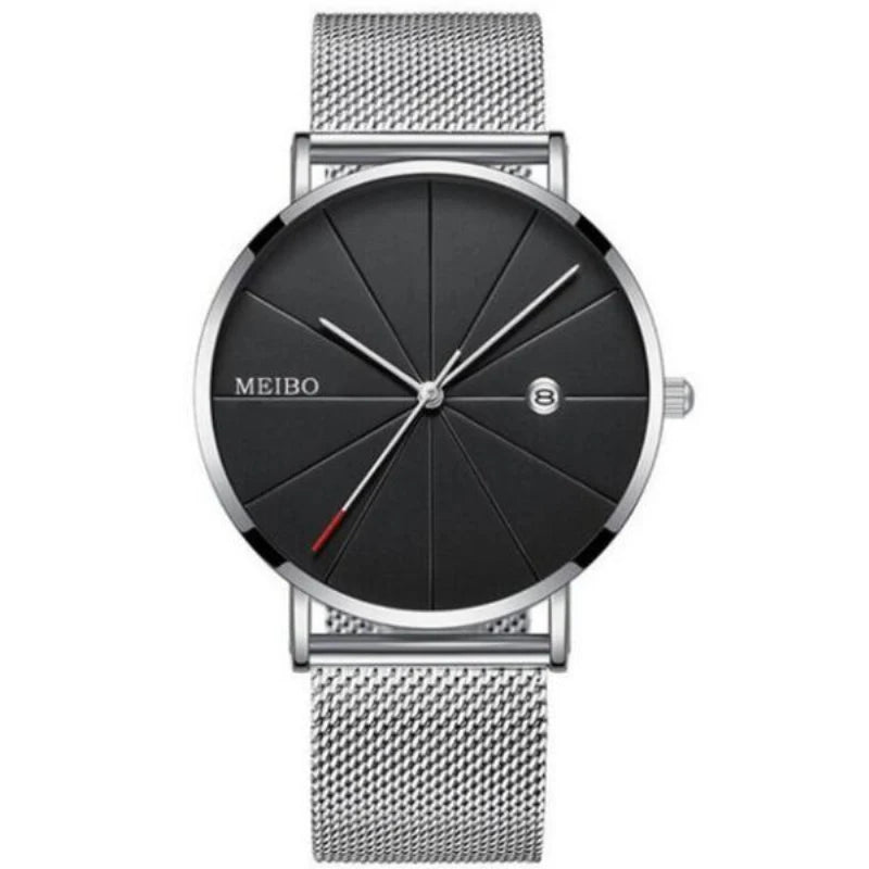 Slim profile casual watch with black dial and date display for everyday wear